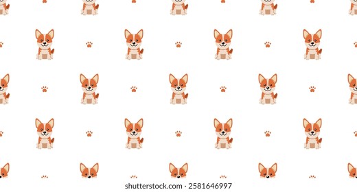 Cartoon character cute corgi dog seamless pattern background