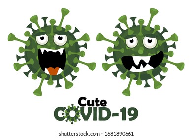 The cartoon character of the cute covid-19 virus. Coronavirus with facial emotions.