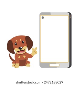 Cartoon character cute dachshund dog and smartphone for design.