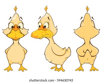 Cartoon character cute duck, for a computer game. Vector Illustration 