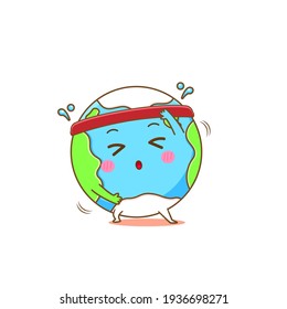 Cartoon character of cute earth doing sport. Mascot design illustration