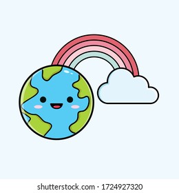 Cartoon character of cute earth with season vector illustration