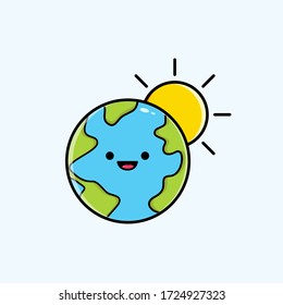 Cartoon character of cute earth with season vector illustration