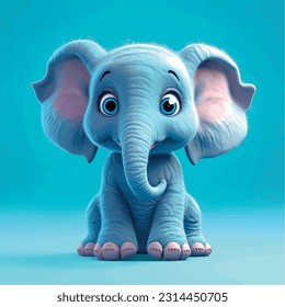 Cartoon character cute elephant 3d illustration isolated. Cartoon baby elephant print for clothes, stationery, books, merchandise. Toy baby elephant 3D character banner, background.