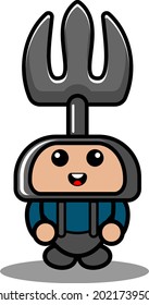 cartoon character cute farmer fork mascot costume doodle character