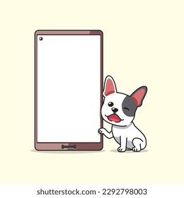 Cartoon character cute french bulldog and smartphone for design.