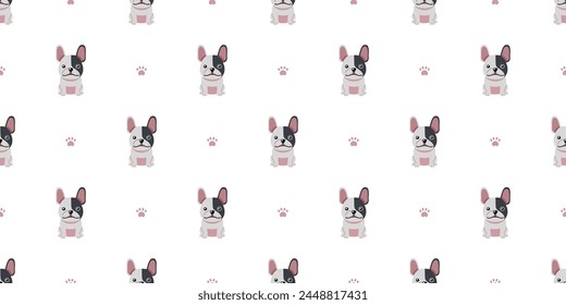 Cartoon character cute french bulldog seamless pattern background for design.
