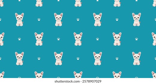 Cartoon character cute french bulldog seamless pattern background for design.