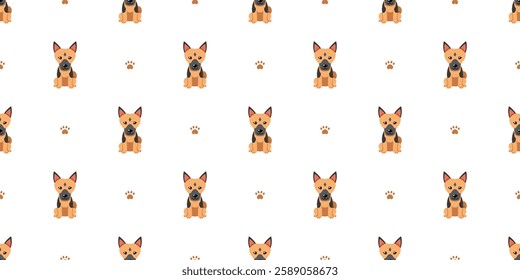 Cartoon character cute german shepherd dog seamless pattern background for design.