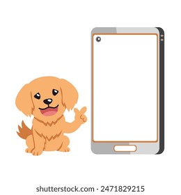 Cartoon character cute golden retriever dog and smartphone for design.