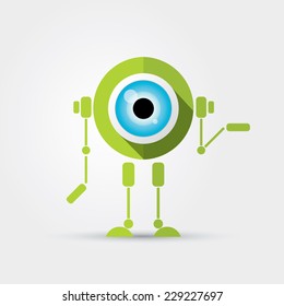 Cartoon Character Cute green Robot Isolated on Grey Gradient