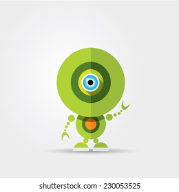 Cartoon Character Cute green Robot Isolated on Grey Gradient