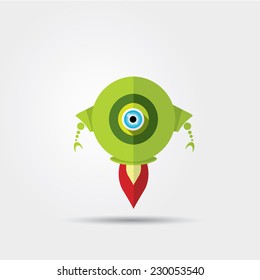 Cartoon Character Cute green Robot Isolated on Grey Gradient