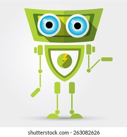 Cartoon Character Cute green Robot Isolated on Grey Gradient