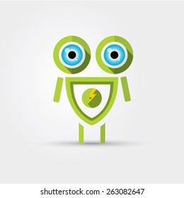 Cartoon Character Cute green Robot Isolated on Grey Gradient