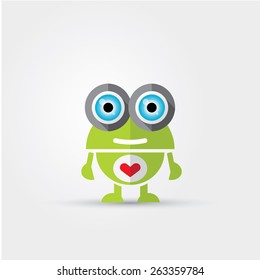 Cartoon Character Cute green Robot Isolated on Grey Gradient