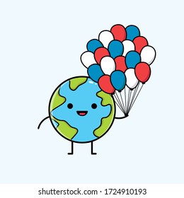 Cartoon character of cute and happy earth birthday of planet day vector illustration