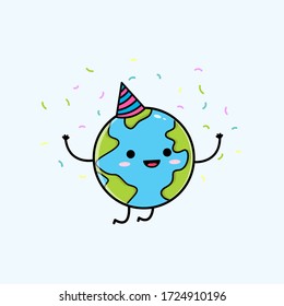 Cartoon character of cute and happy earth birthday of planet day vector illustration