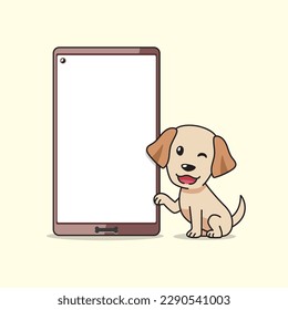 Personaje de caricatura lindo labrador recuperador perro y smartphone para diseño.
