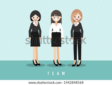 Cartoon character with cute lady of teamwork concept design, Flat vector illustration.