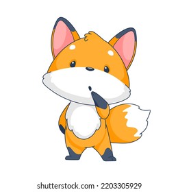 Cartoon character cute little fox thoughtful or surprised