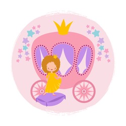 Cartoon Character Cute Little Princess And Coach Card Vector Template