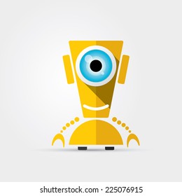 Cartoon Character Cute orange Robot Isolated on Grey Gradient