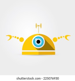 Cartoon Character Cute orange Robot Isolated on Grey Gradient