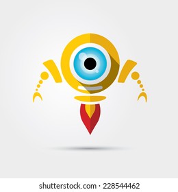 Cartoon Character Cute orange Robot Isolated on Grey Gradient