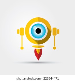 Cartoon Character Cute orange Robot Isolated on Grey Gradient