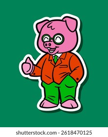 Cartoon Character of a Cute Pig as a Businessman
