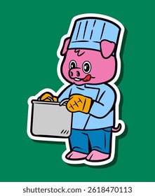 Cartoon Character of a Cute Pig Cooking
