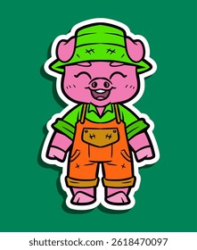 Cartoon Character of a Cute Pig as a Farmer