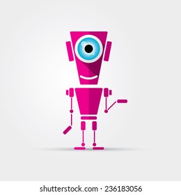 Cartoon Character Cute pink Robot Isolated on Grey Gradient