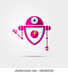 Cartoon Character Cute pink Robot Isolated on Grey Gradient