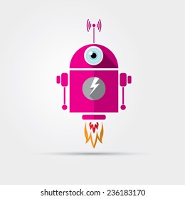 Cartoon Character Cute pink Robot Isolated on Grey Gradient