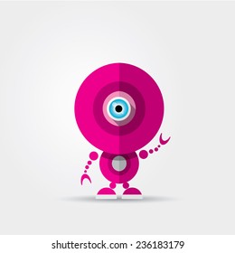 Cartoon Character Cute pink Robot Isolated on Grey Gradient