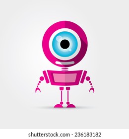 Cartoon Character Cute pink Robot Isolated on Grey Gradient