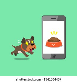 Cartoon character cute pit bull terrier dog and smartphone