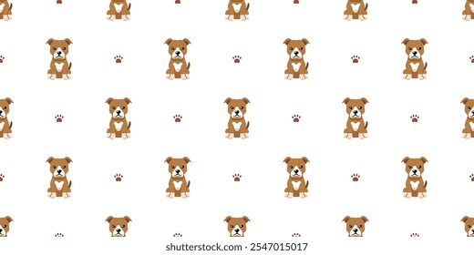 Cartoon character cute pit bull terrier dog seamless pattern background for design.