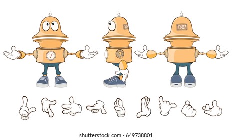  Cartoon character cute robot for a computer game. Set of Vector Illustration.