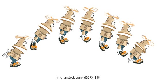  Cartoon Character Cute Robot for a Computer Game Set of Vector Illustration. Storyboard