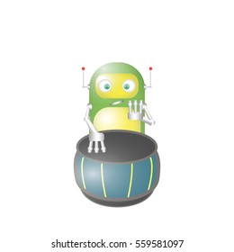 Cartoon Character Cute Robot. Drum. Vector EPS 10.
