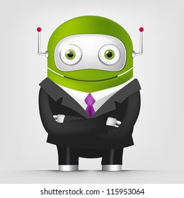 Cartoon Character Cute Robot Isolated on Grey Gradient Background. Businessmen Cross Hands. Vector EPS 10.