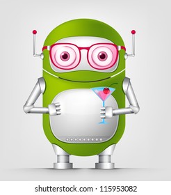 Cartoon Character Cute Robot Isolated on Grey Gradient Background. Cocktail. Vector EPS 10.