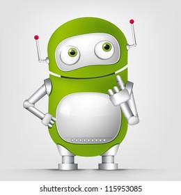 Cartoon Character Cute Robot Isolated on Grey Gradient Background. Thinking. Vector EPS 10.