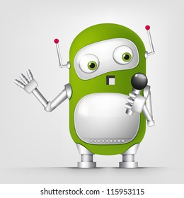 Cartoon Character Cute Robot Isolated on Grey Gradient Background. Singing. Vector EPS 10.