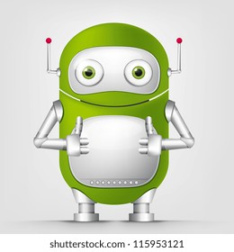 Cartoon Character Cute Robot Isolated on Grey Gradient Background. Cool. Vector EPS 10.