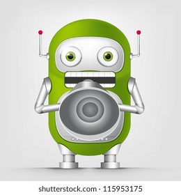 Cartoon Character Cute Robot aislado en fondo gradiente gris. Orador. EPS vectorial 10.