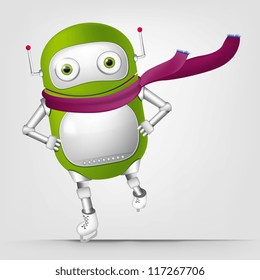 Cartoon Character Cute Robot Isolated on Grey Gradient Background. Skater. Vector EPS 10.